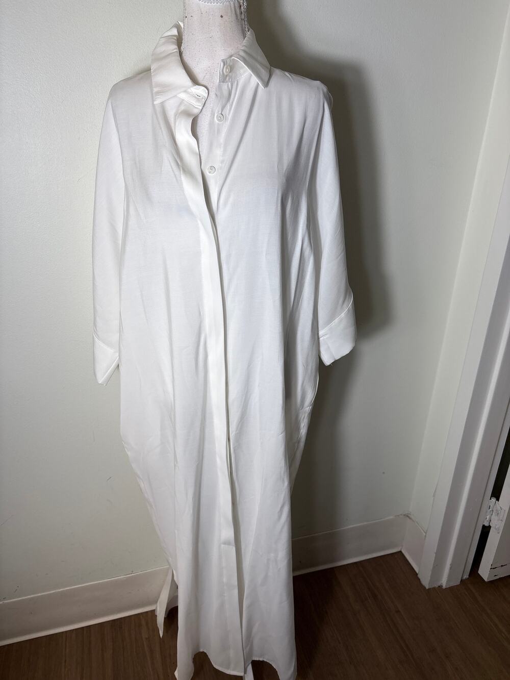 Bognar Blu White Button Up Shirt Maxi Dress Sz L